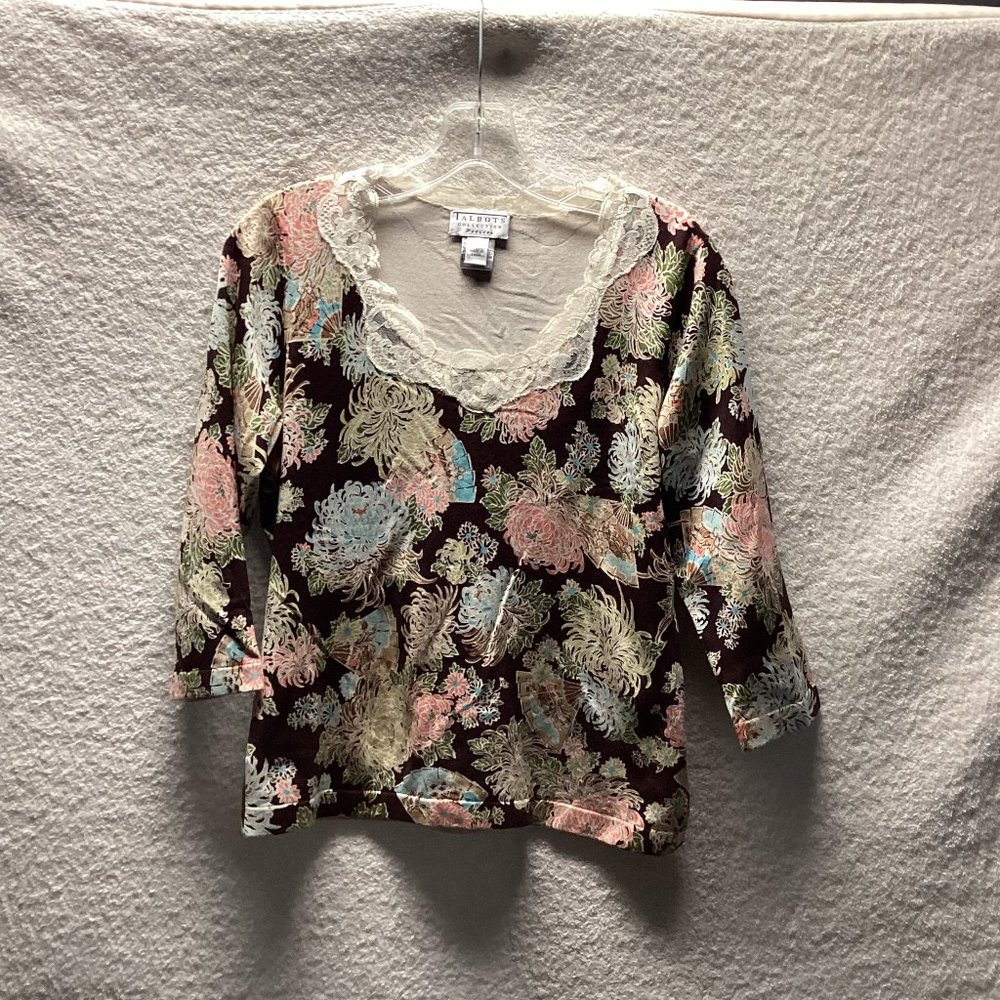 Talbots size M petites collection with floral/fan print
